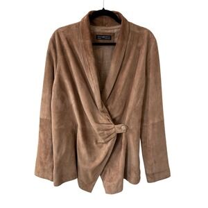 Peruvian Connection Brown Goat Suede Wrap Jacket Shawl Collar Size 18